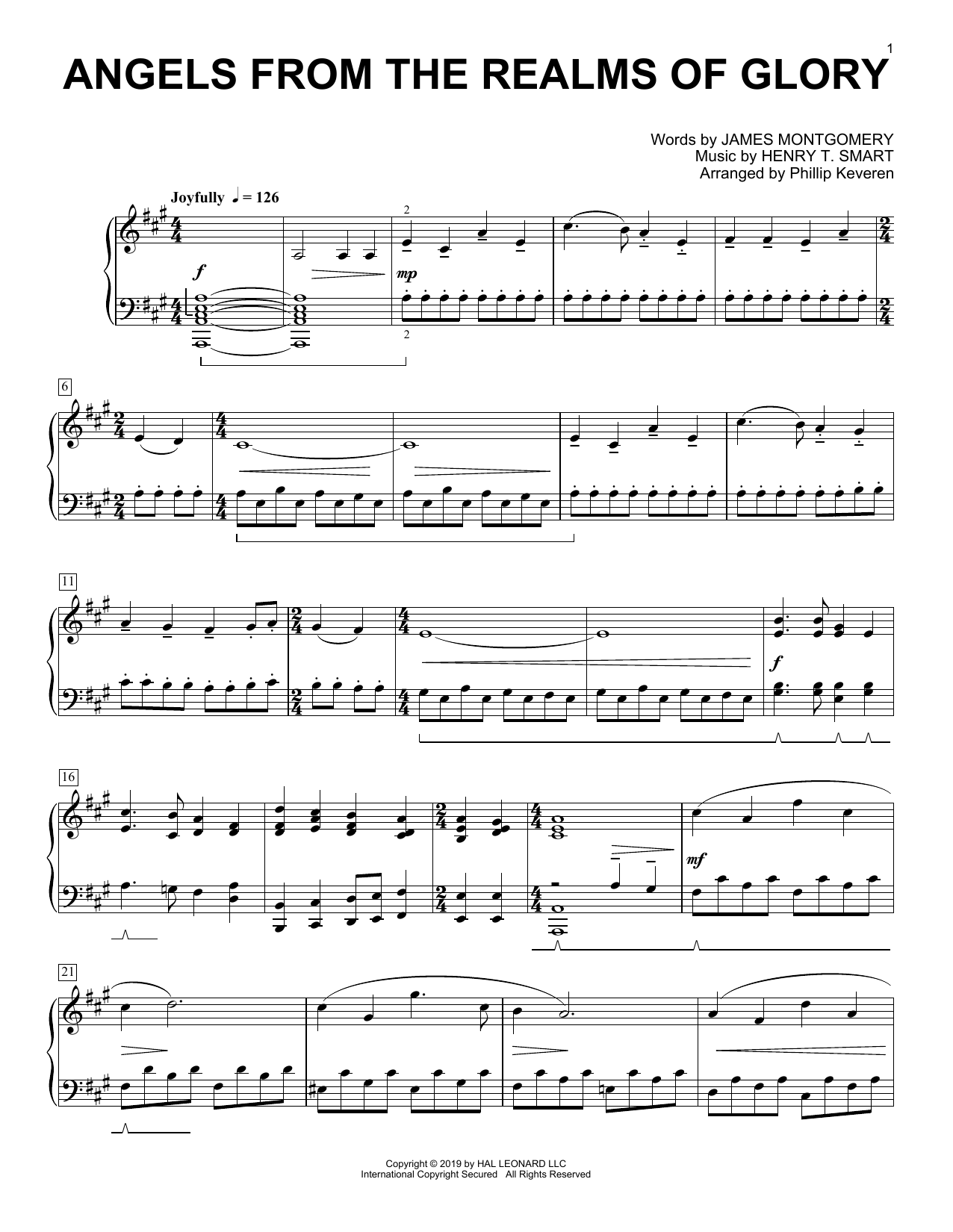 Download James Montgomery Angels From The Realms Of Glory [Classical version] (arr. Phillip Keveren) Sheet Music and learn how to play Piano Solo PDF digital score in minutes