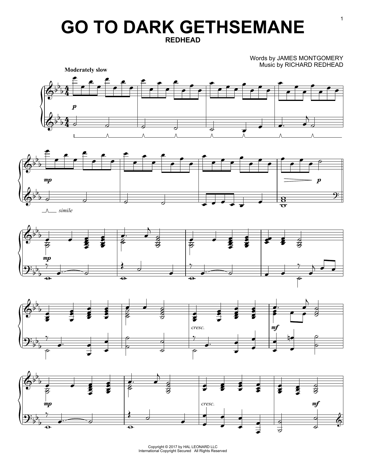 Download James Montgomery Go To Dark Gethsemane Sheet Music and learn how to play Piano PDF digital score in minutes