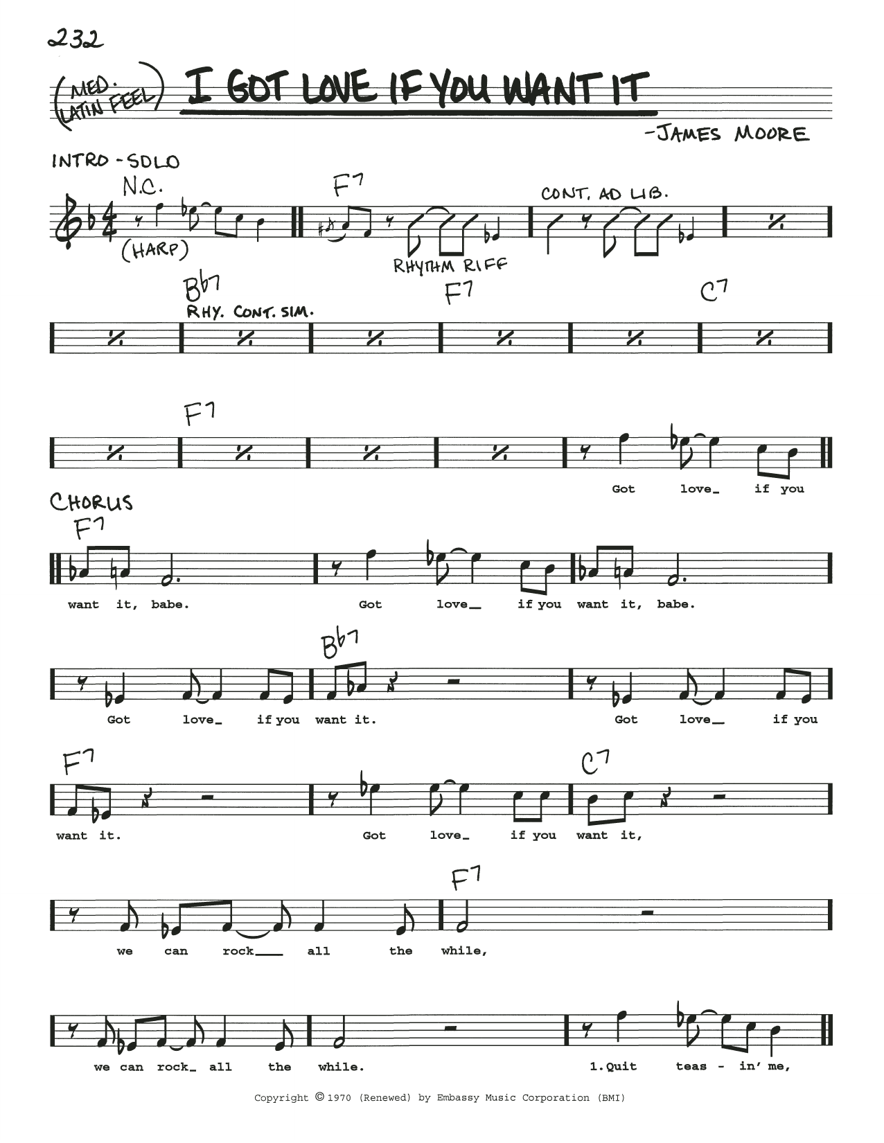 Download James Moore I Got Love If You Want It Sheet Music and learn how to play Real Book – Melody, Lyrics & Chords PDF digital score in minutes