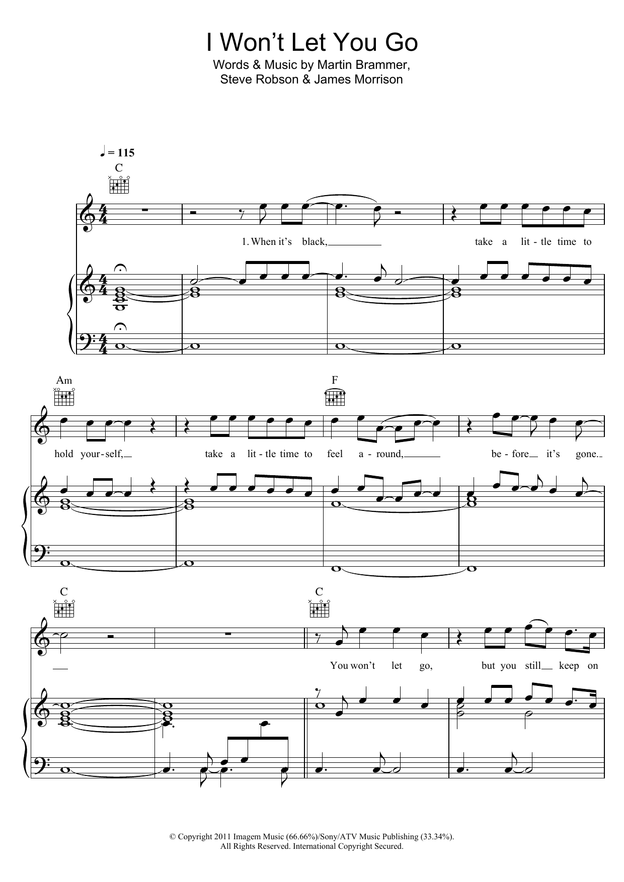 Download James Morrison I Won't Let You Go Sheet Music and learn how to play Piano, Vocal & Guitar (Right-Hand Melody) PDF digital score in minutes