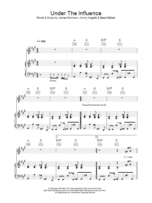 Download James Morrison Under The Influence Sheet Music and learn how to play Lyrics & Chords PDF digital score in minutes