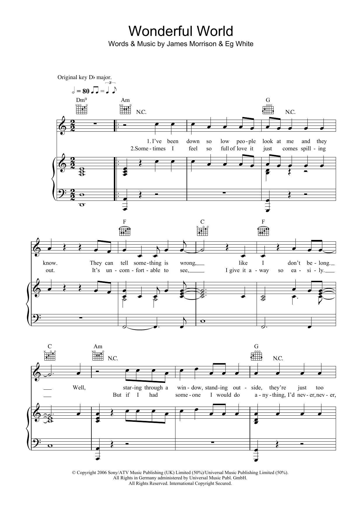 Download James Morrison Wonderful World Sheet Music and learn how to play Lyrics & Chords PDF digital score in minutes