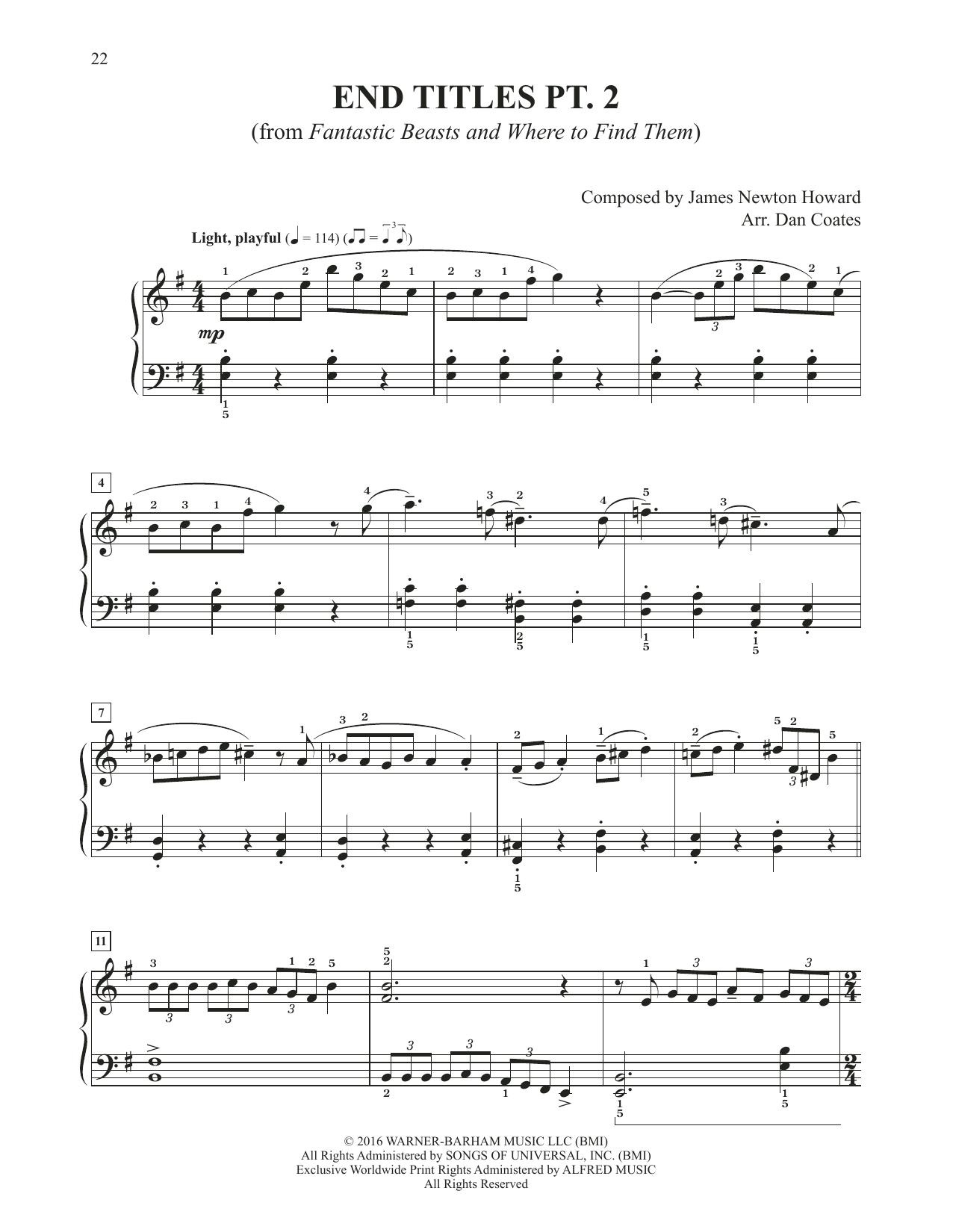 Download James Newton Howard End Titles Pt. 2 (from Fantastic Beasts And Where To Find Them) (arr. Dan Coates Sheet Music and learn how to play Easy Piano PDF digital score in minutes