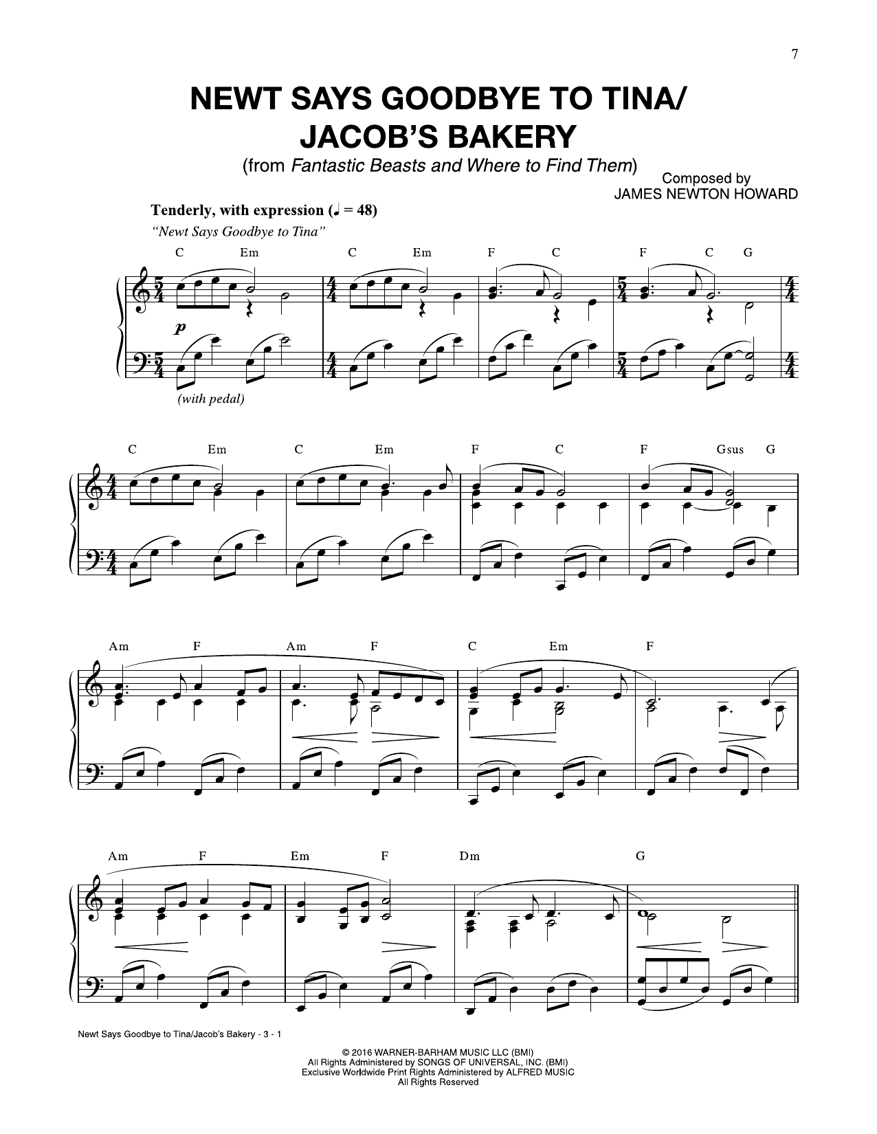 Download James Newton Howard Newt Says Goodbye To Tina / Jacob's Bakery (from Fantastic Beasts And Where To F Sheet Music and learn how to play Piano Solo PDF digital score in minutes