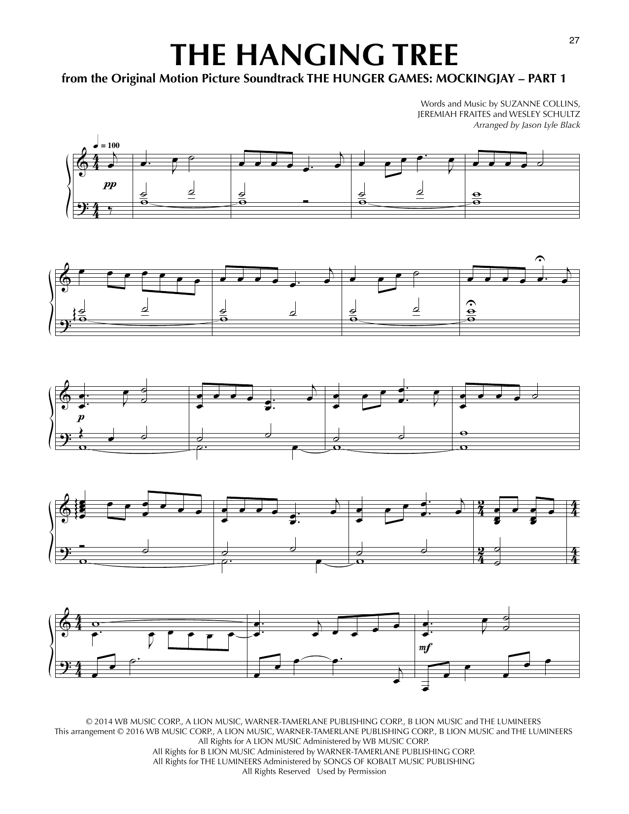Download Jason Lyle Black The Hanging Tree Sheet Music and learn how to play Piano PDF digital score in minutes