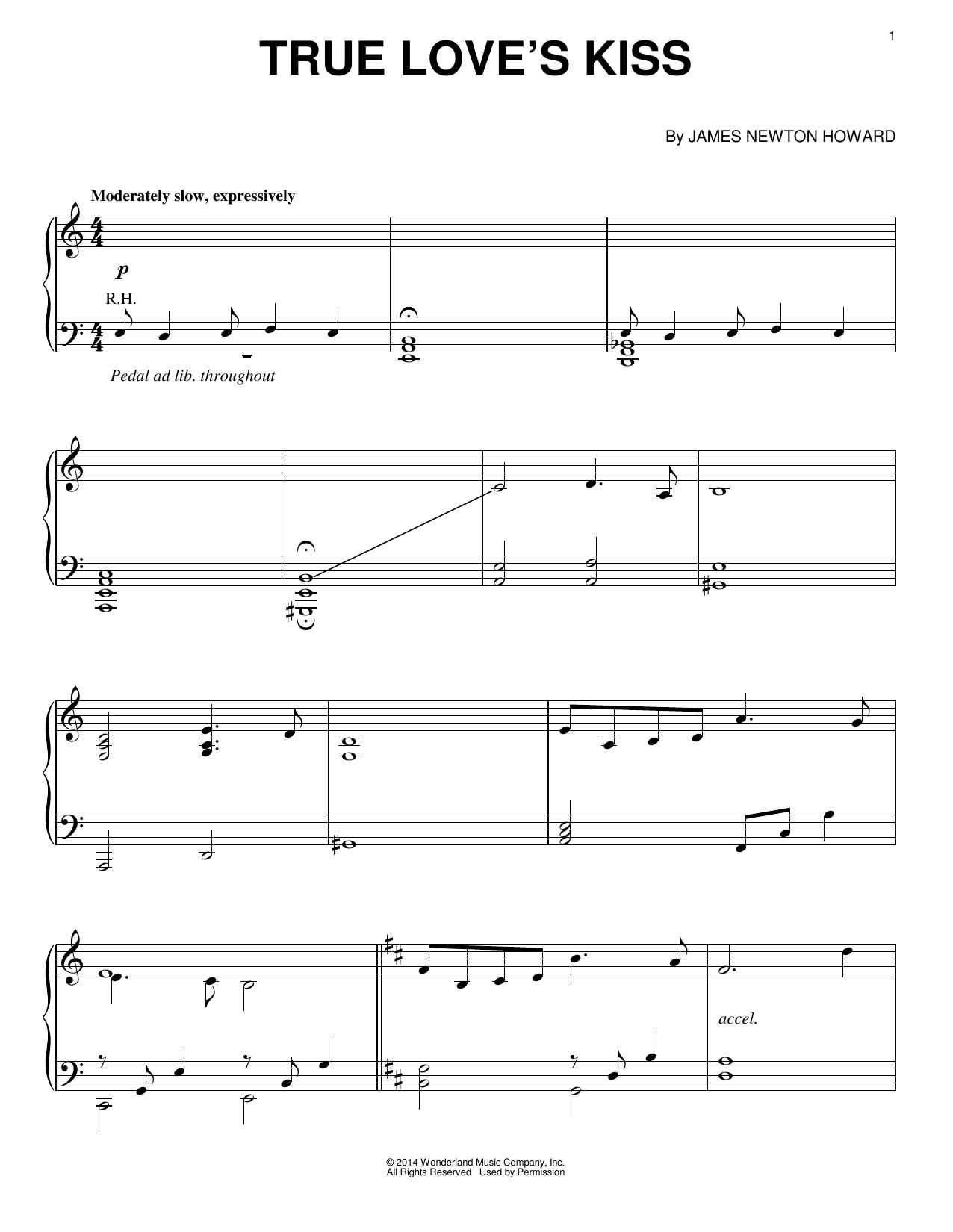 Download James Newton Howard True Love's Kiss Sheet Music and learn how to play Piano PDF digital score in minutes