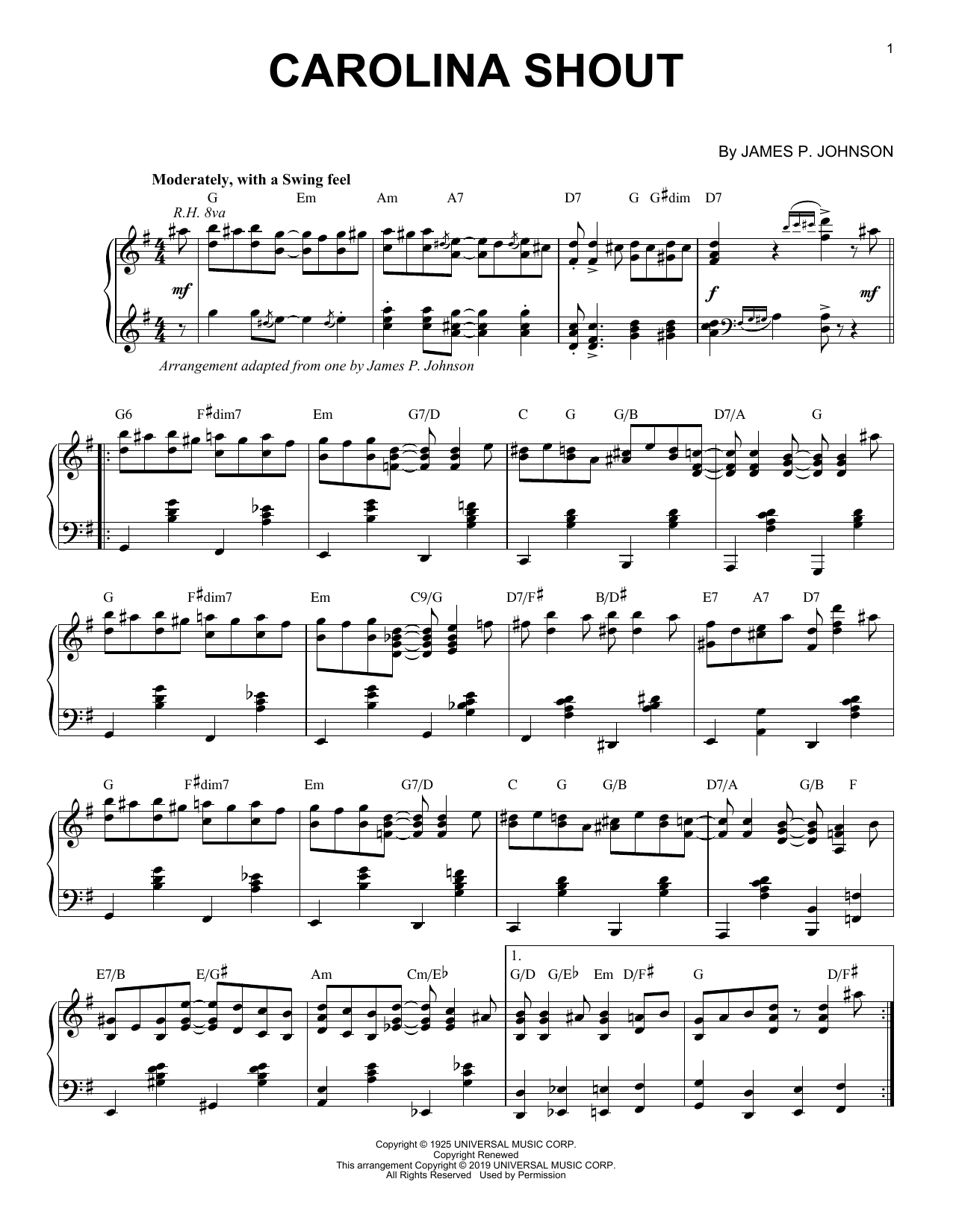 Download James P. Johnson Carolina Shout [Jazz version] Sheet Music and learn how to play Piano Solo PDF digital score in minutes