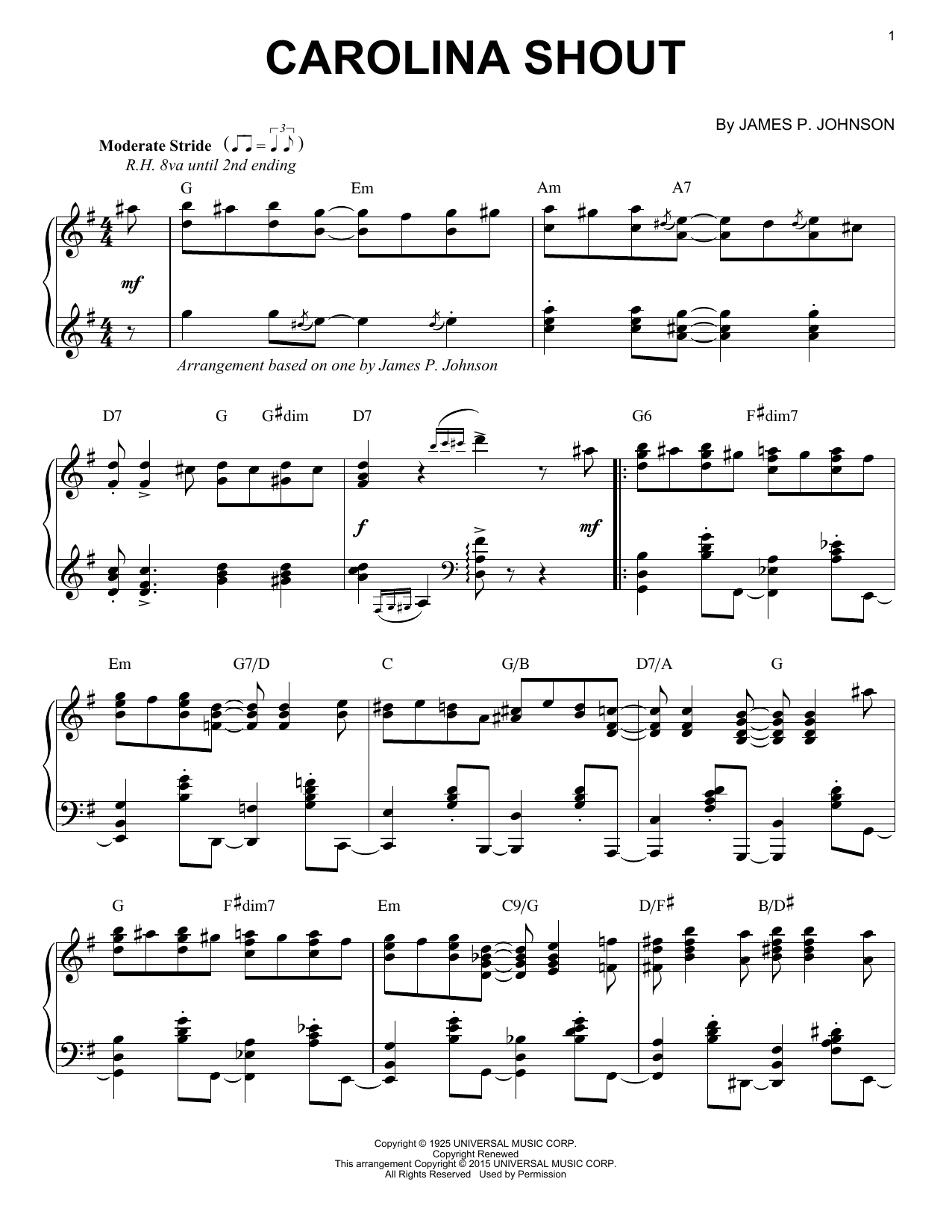 Download James P. Johnson Carolina Shout Sheet Music and learn how to play Piano PDF digital score in minutes