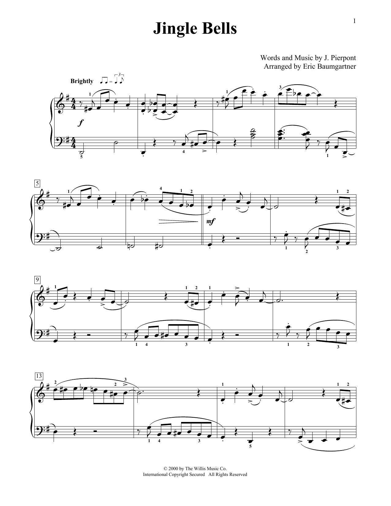Download J. Pierpont Jingle Bells Sheet Music and learn how to play Easy Piano PDF digital score in minutes