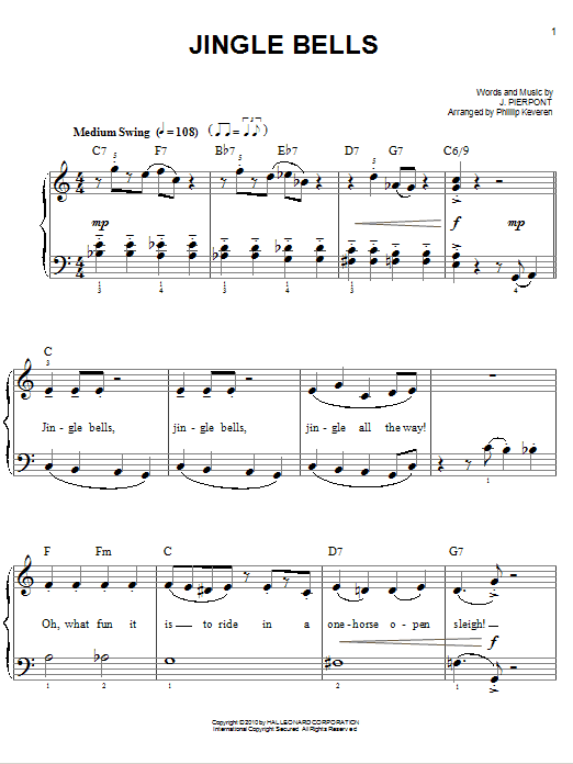 Download J. Pierpont Jingle Bells Sheet Music and learn how to play Easy Piano PDF digital score in minutes