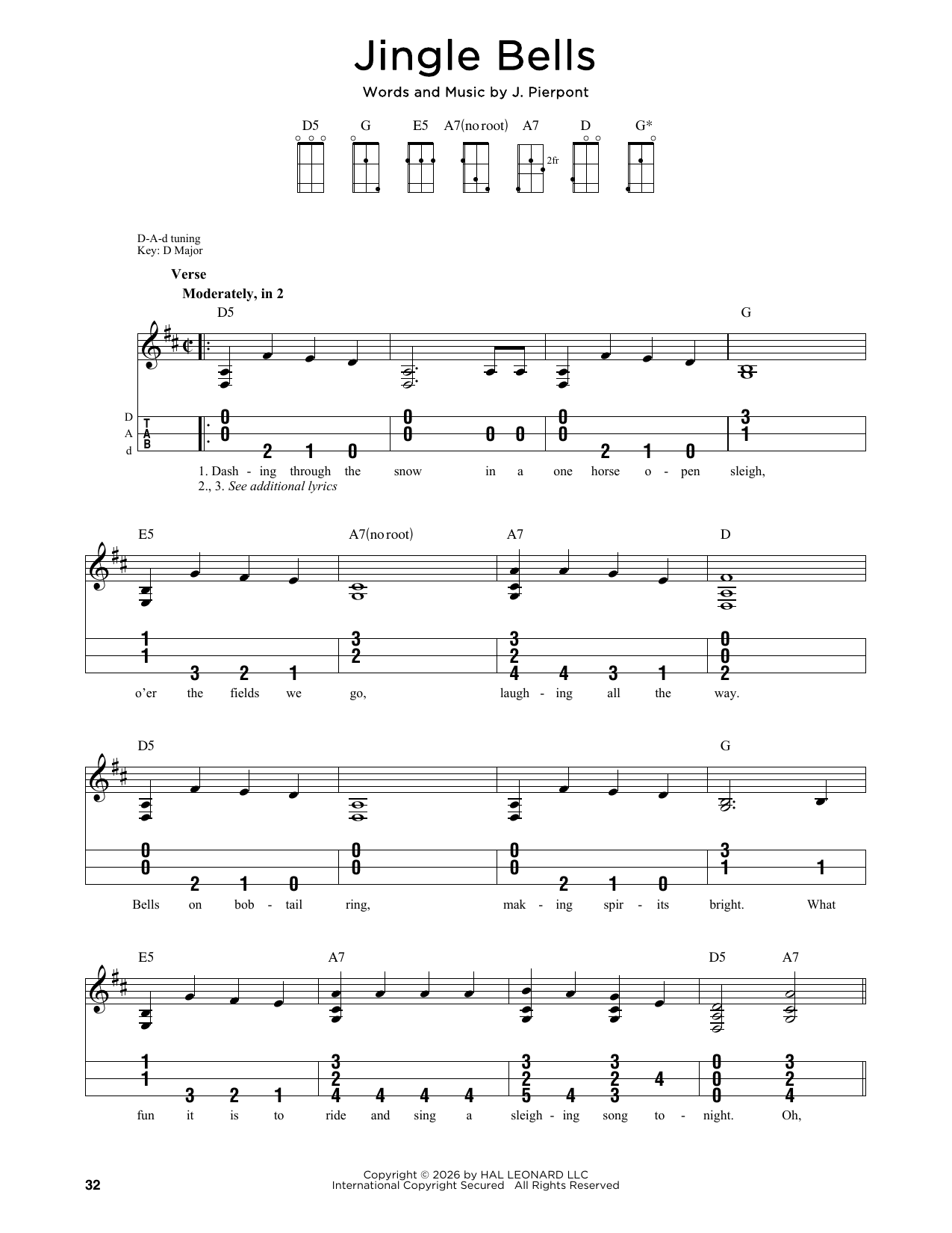 Download J. Pierpont Jingle Bells Sheet Music and learn how to play Piano, Vocal & Guitar (Right-Hand Melody) PDF digital score in minutes