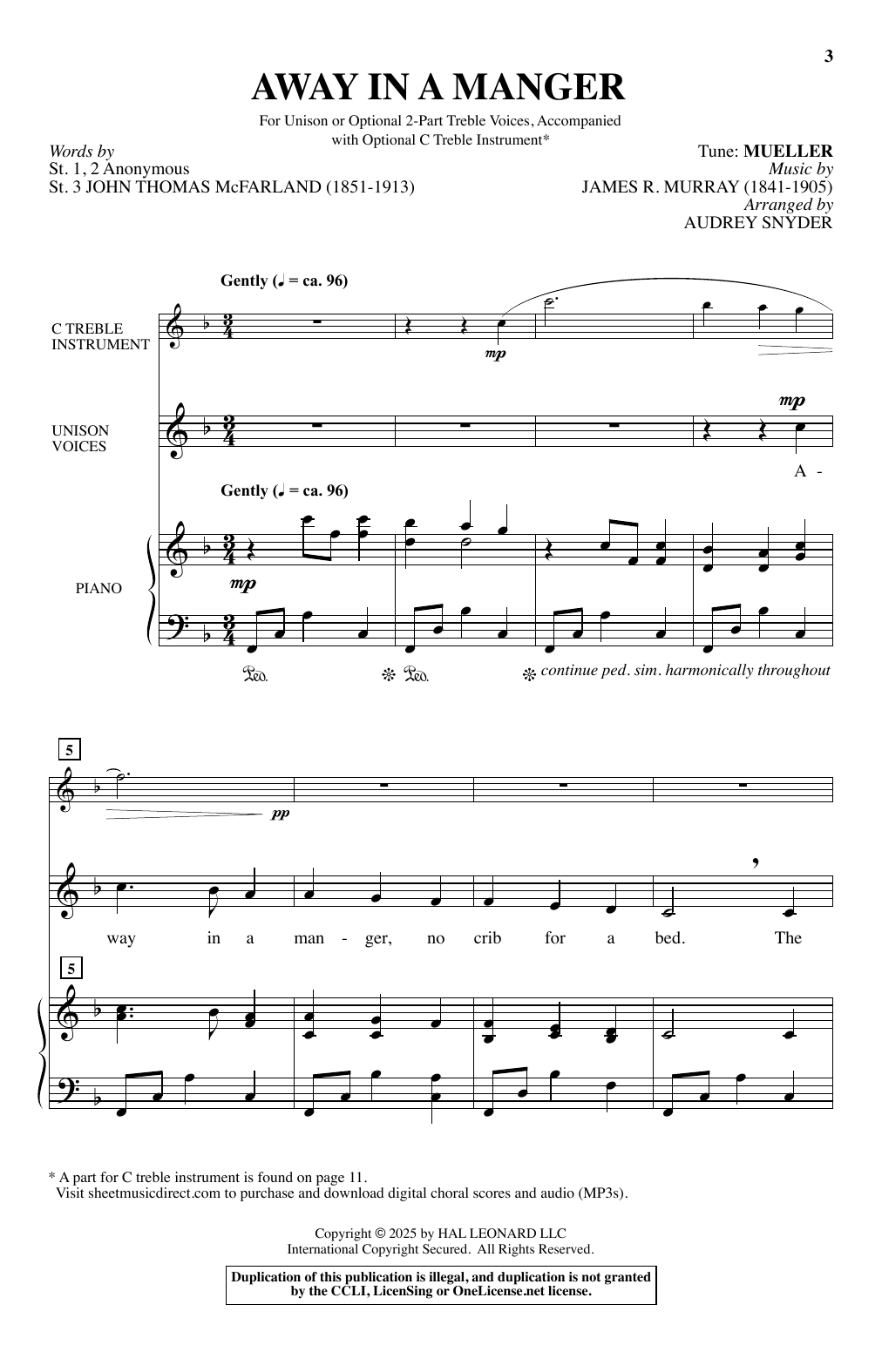 Download James R. Murray Away In A Manger (arr. Audrey Snyder) Sheet Music and learn how to play Choir PDF digital score in minutes