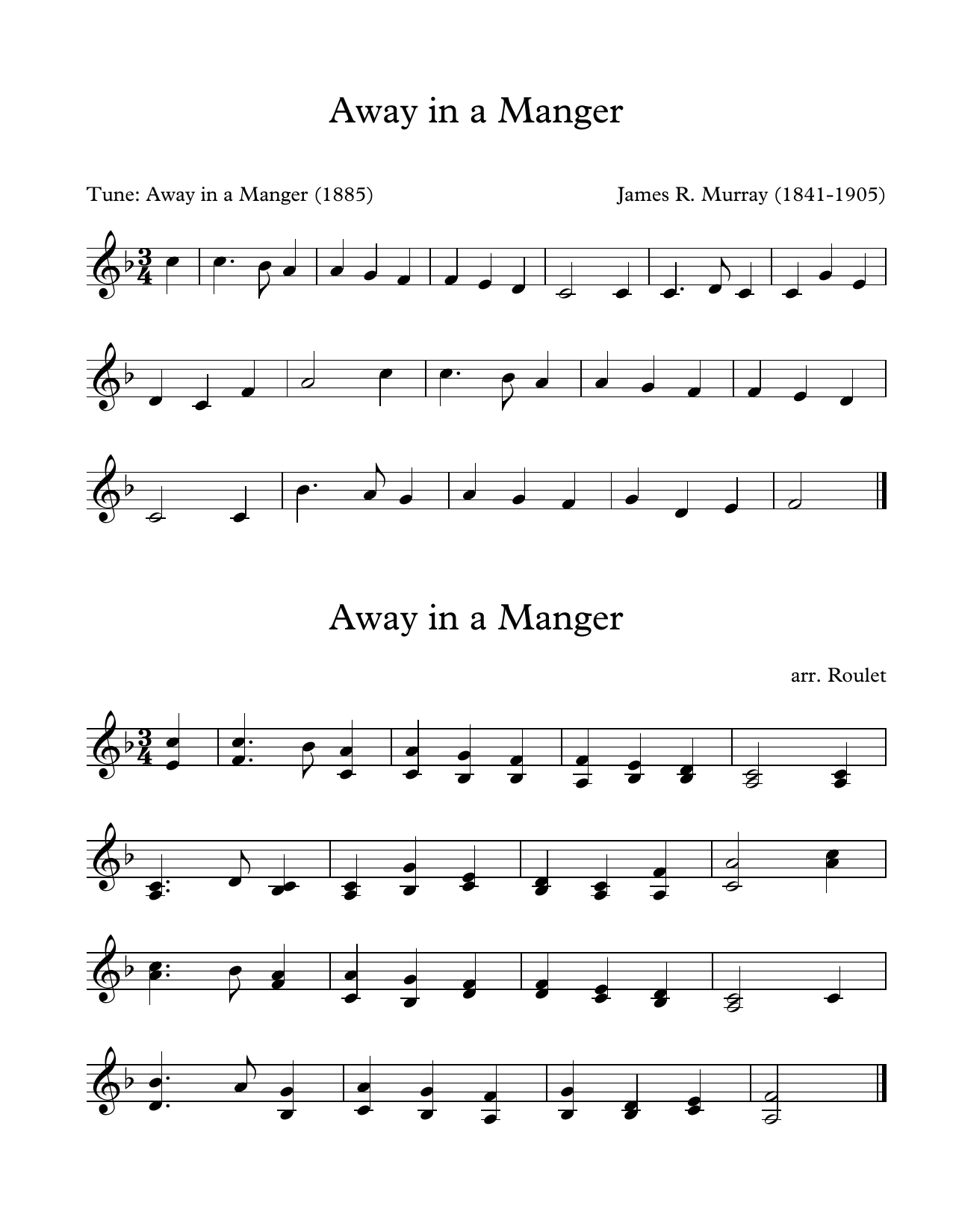 Download James R. Murray Away In A Manger (arr. Patrick Roulet) Sheet Music and learn how to play Marimba Solo PDF digital score in minutes