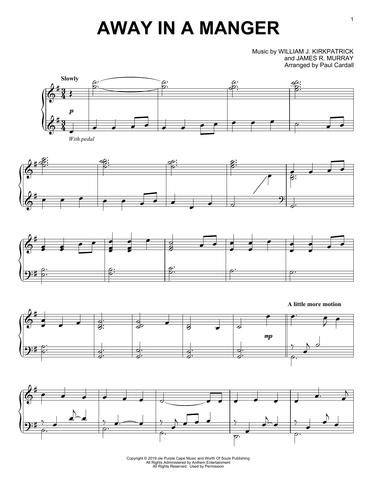 Download James R. Murray Away In A Manger (arr. Paul Cardall) Sheet Music and learn how to play Piano Solo PDF digital score in minutes