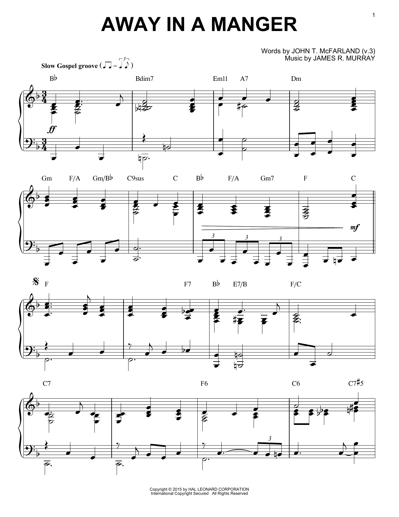 Download James R. Murray Away In A Manger Sheet Music and learn how to play Piano PDF digital score in minutes