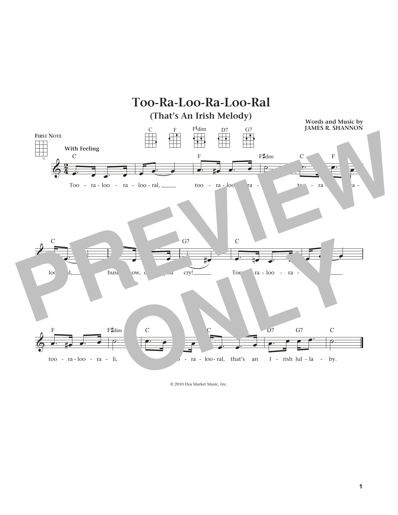 Download James R. Shannon Too-Ra-Loo-Ra-Loo-Ral (That's An Irish Lullaby) Sheet Music and learn how to play Ukulele PDF digital score in minutes