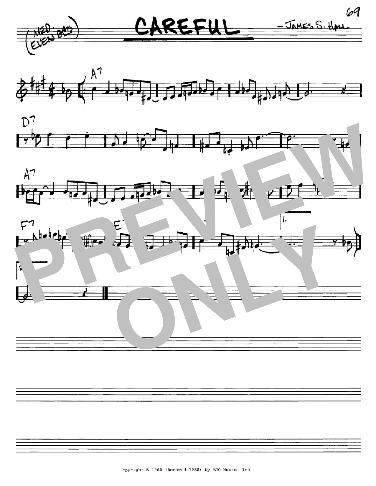 Download James S. Hall Careful Sheet Music and learn how to play Real Book - Melody & Chords - C Instruments PDF digital score in minutes