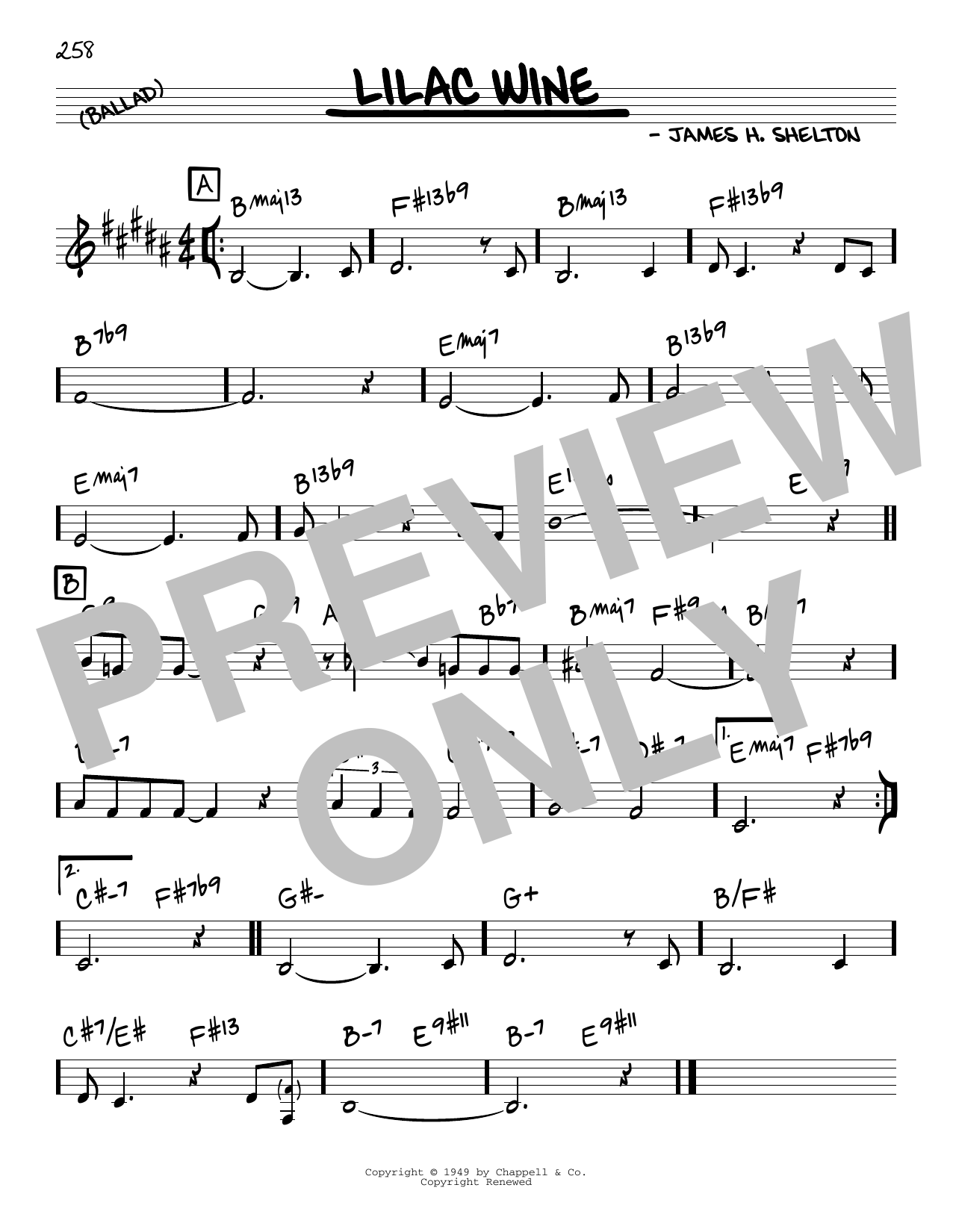 Download James Shelton Lilac Wine Sheet Music and learn how to play Real Book – Melody & Chords PDF digital score in minutes