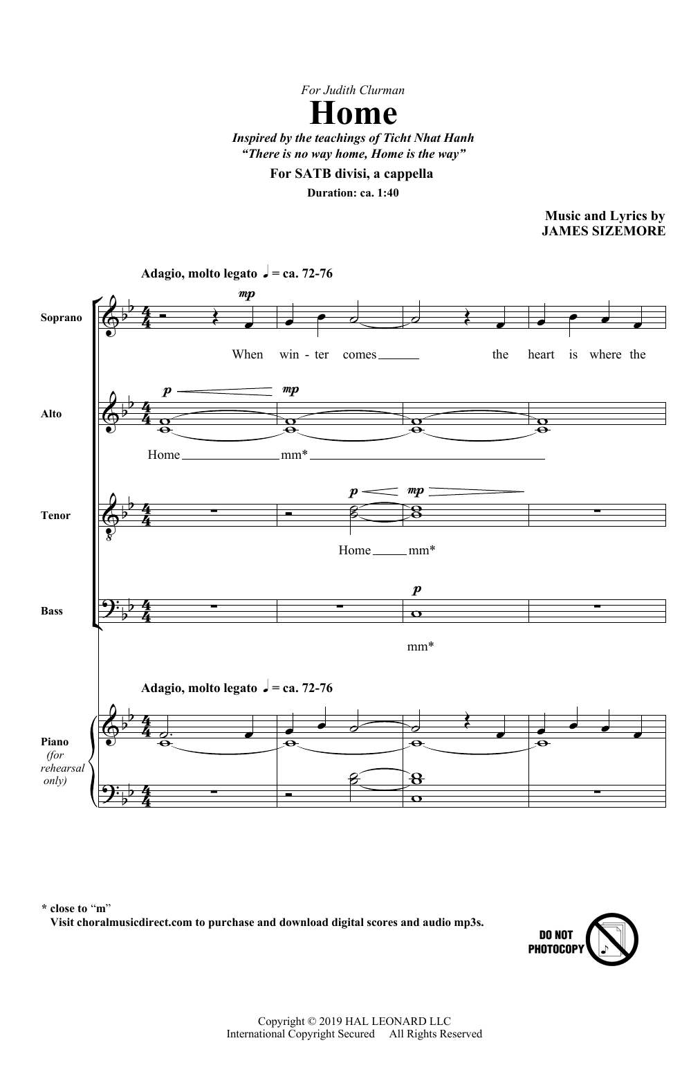 Download James Sizemore Home Sheet Music and learn how to play SATB Choir PDF digital score in minutes