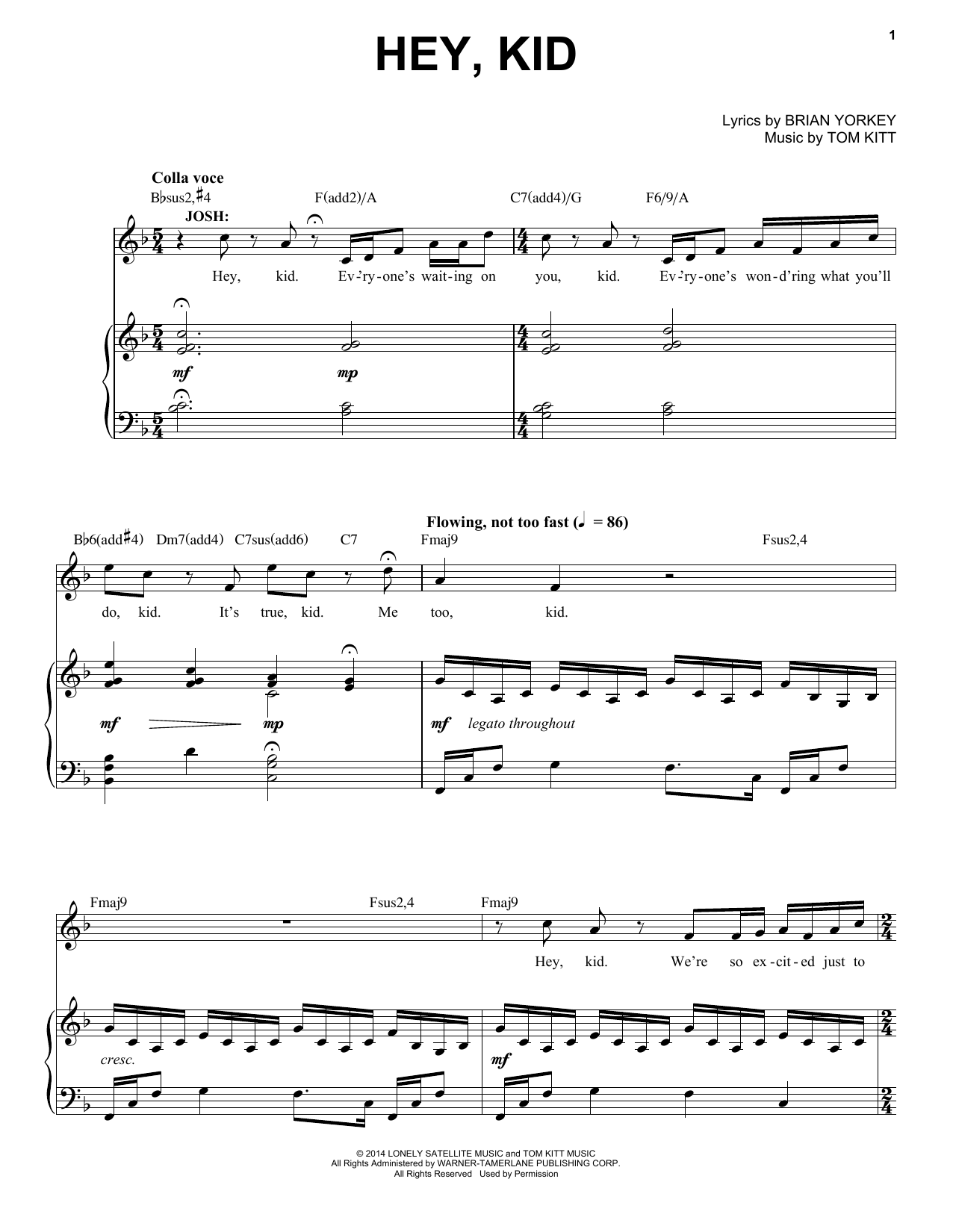 Download Tom Kitt Hey, Kid (from If/Then) Sheet Music and learn how to play Piano & Vocal PDF digital score in minutes