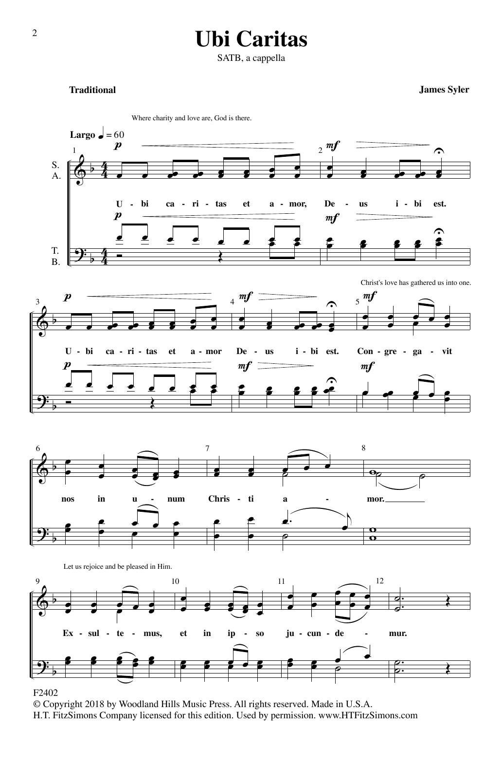 Download James Syler Ubi Caritas Sheet Music and learn how to play SATB Choir PDF digital score in minutes