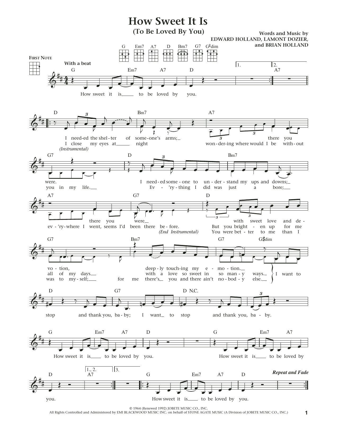 Download James Taylor How Sweet It Is (To Be Loved By You) Sheet Music and learn how to play Ukulele PDF digital score in minutes