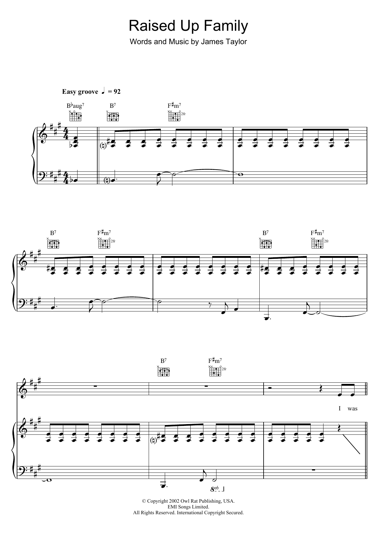 Download James Taylor Raised Up Family Sheet Music and learn how to play Piano, Vocal & Guitar PDF digital score in minutes