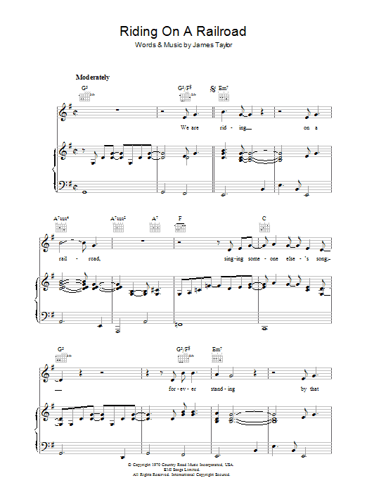 Download James Taylor Riding On A Railroad Sheet Music and learn how to play Piano, Vocal & Guitar (Right-Hand Melody) PDF digital score in minutes