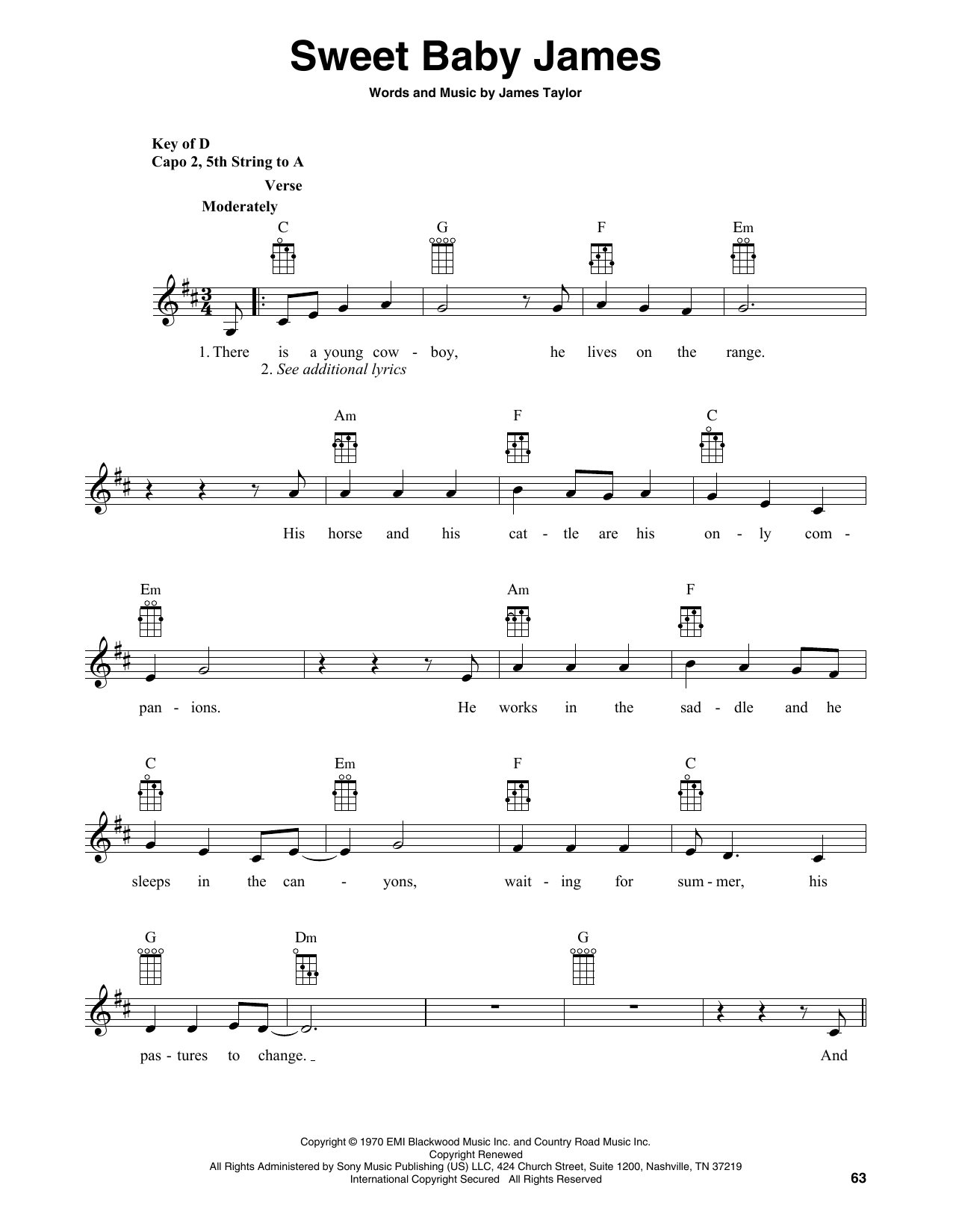 Download James Taylor Sweet Baby James (arr. Fred Sokolow) Sheet Music and learn how to play Banjo Tab PDF digital score in minutes