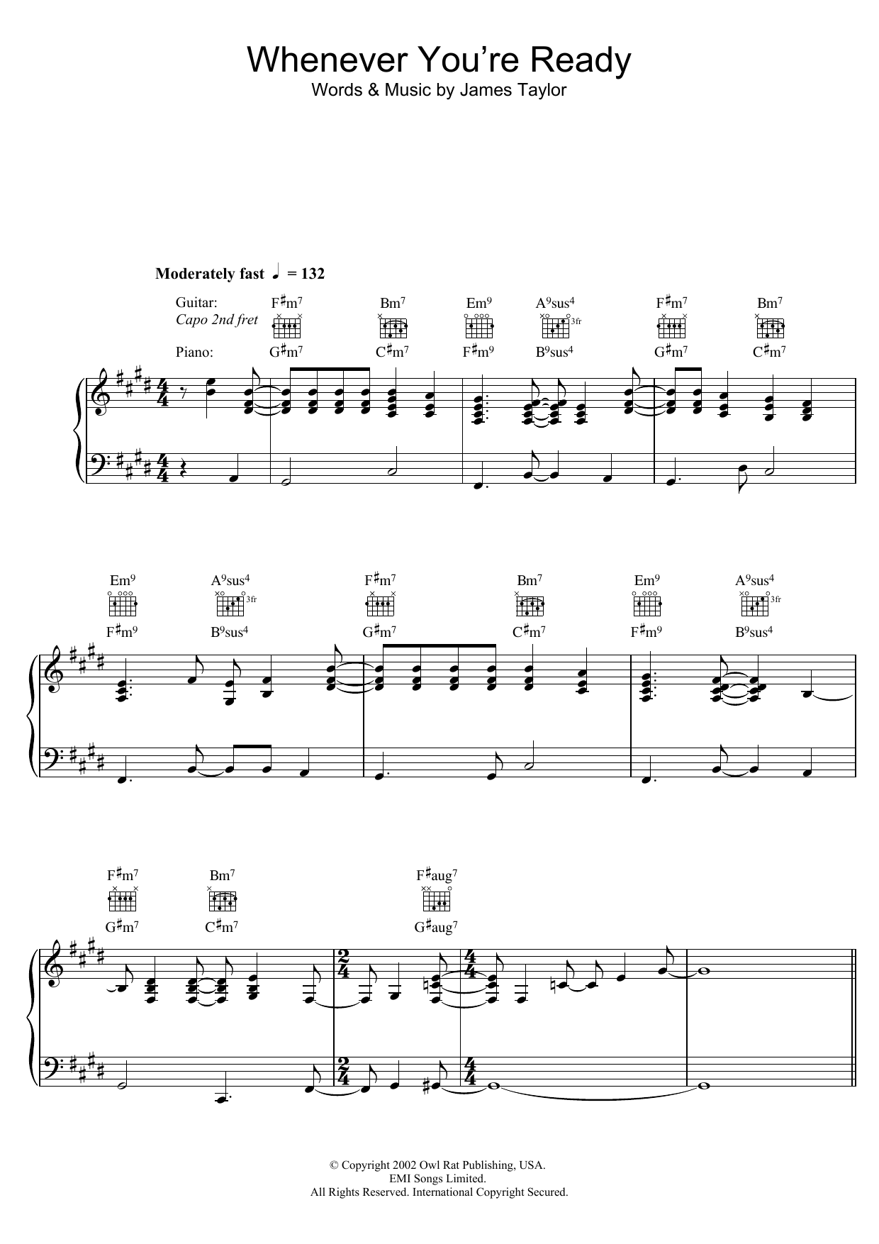 Download James Taylor Whenever You're Ready Sheet Music and learn how to play Piano, Vocal & Guitar (Right-Hand Melody) PDF digital score in minutes