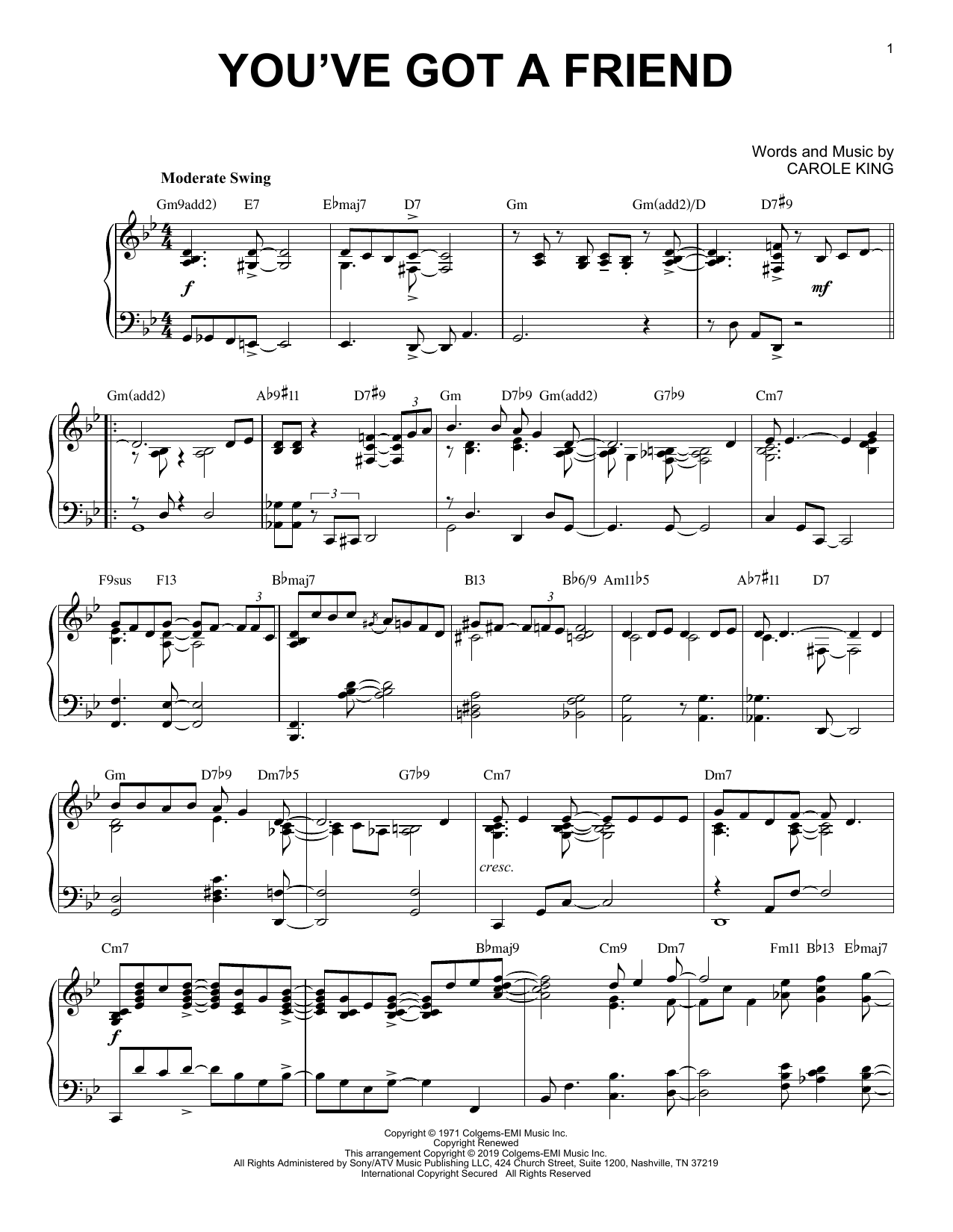 Download James Taylor You've Got A Friend [Jazz version] Sheet Music and learn how to play Piano Solo PDF digital score in minutes