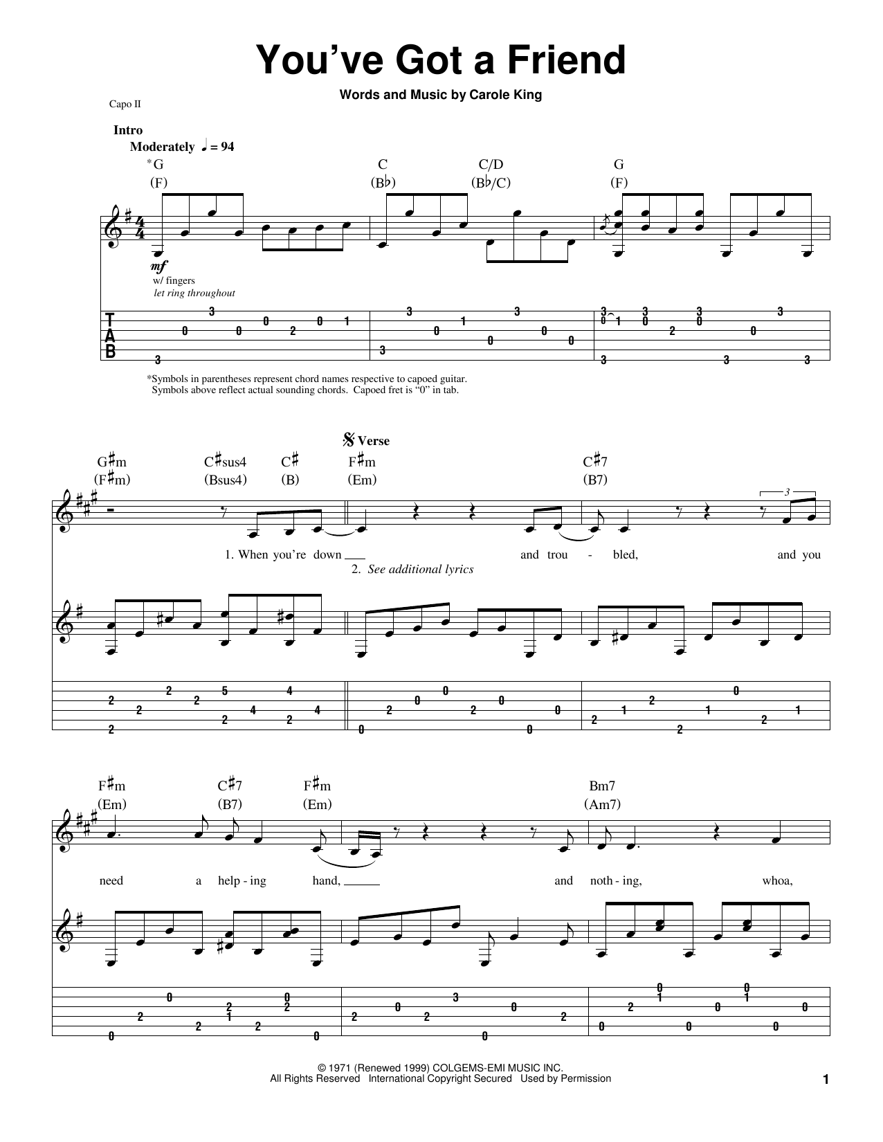 Download James Taylor You've Got A Friend Sheet Music and learn how to play Easy Guitar PDF digital score in minutes