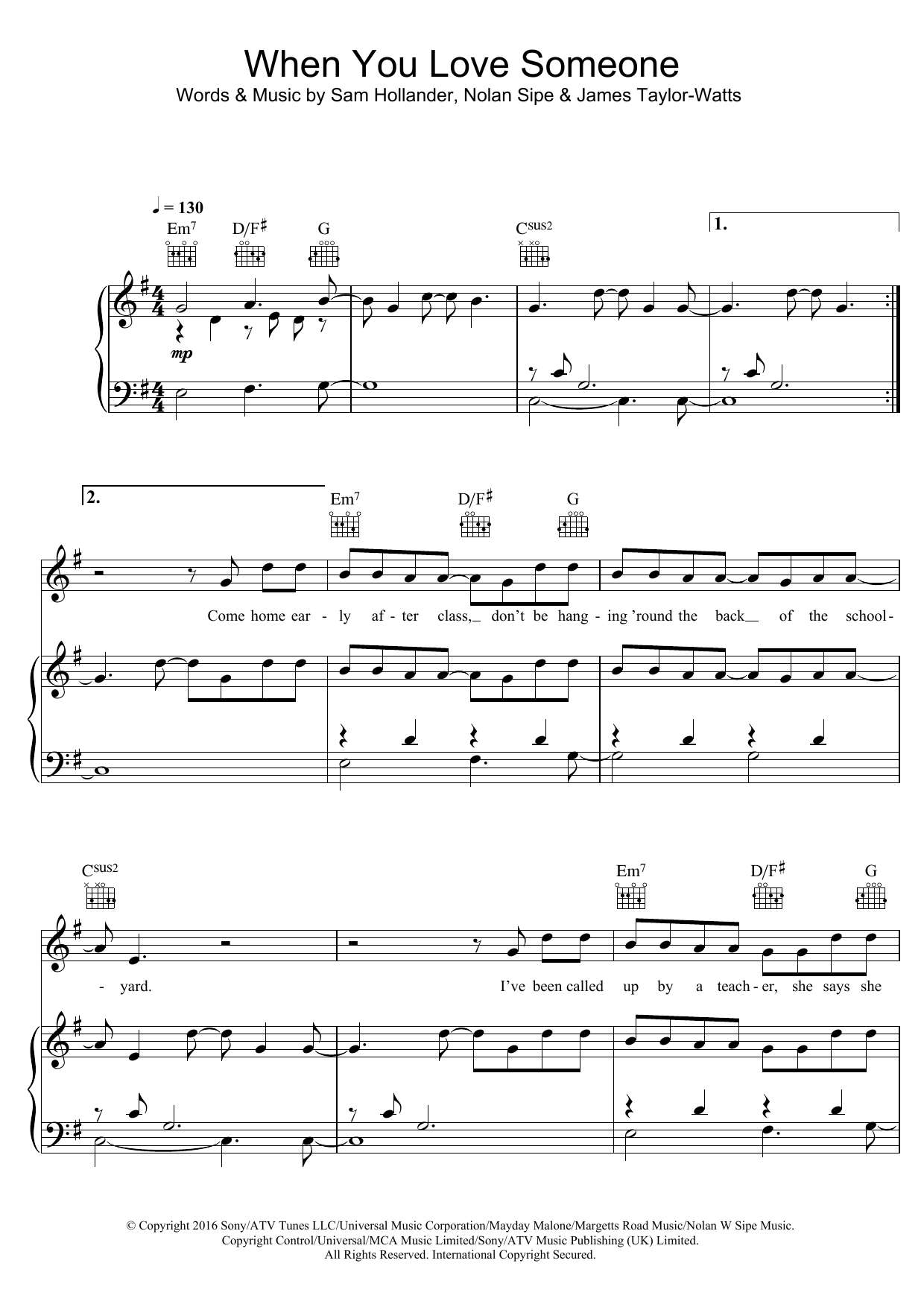 Download James TW When You Love Someone Sheet Music and learn how to play Piano, Vocal & Guitar (Right-Hand Melody) PDF digital score in minutes