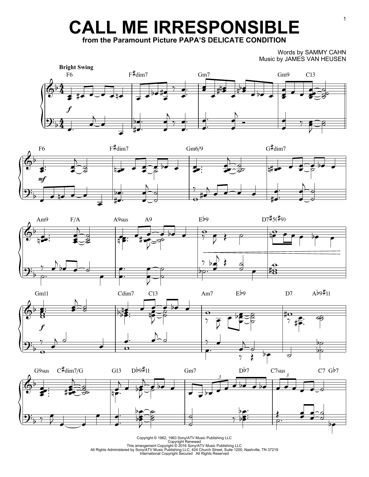 Download James Van Heusen Call Me Irresponsible Sheet Music and learn how to play Piano PDF digital score in minutes