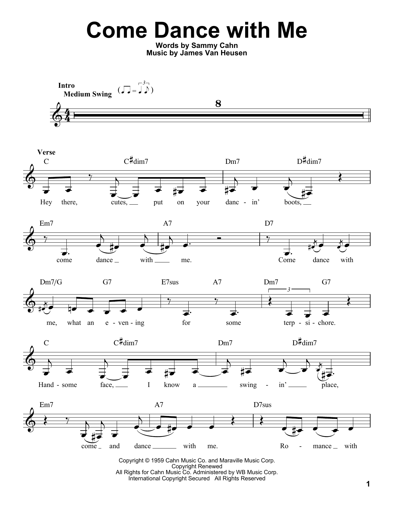 Download James Van Heusen Come Dance With Me Sheet Music and learn how to play Voice PDF digital score in minutes