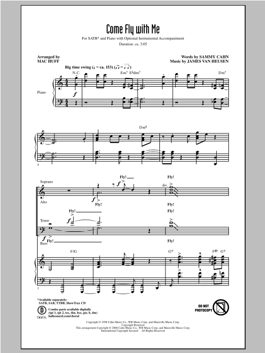 Download Frank Sinatra Come Fly With Me (arr. Mac Huff) Sheet Music and learn how to play SATB PDF digital score in minutes