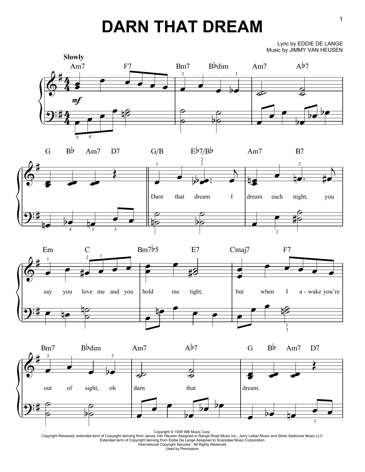 Download Jimmy Van Heusen Darn That Dream Sheet Music and learn how to play Easy Piano PDF digital score in minutes