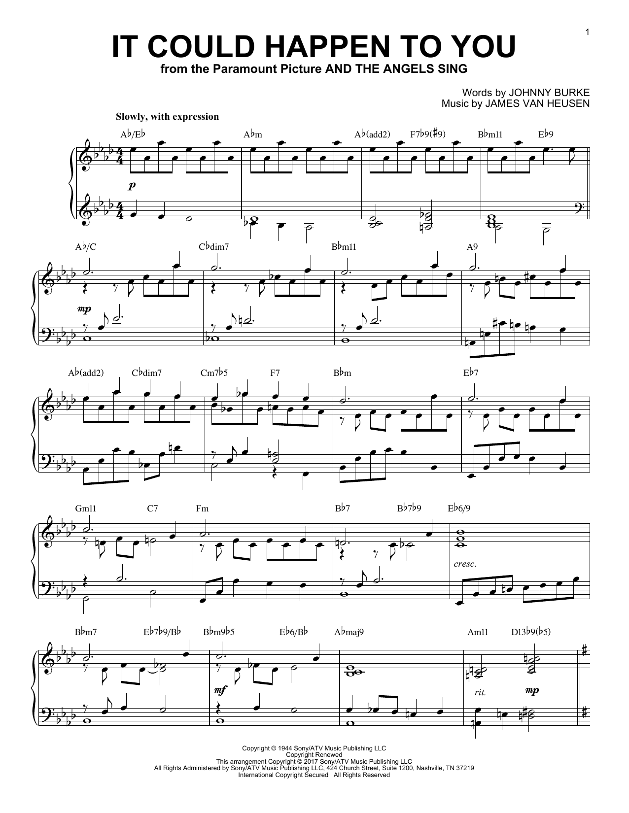 Download James Van Heusen It Could Happen To You Sheet Music and learn how to play Piano PDF digital score in minutes