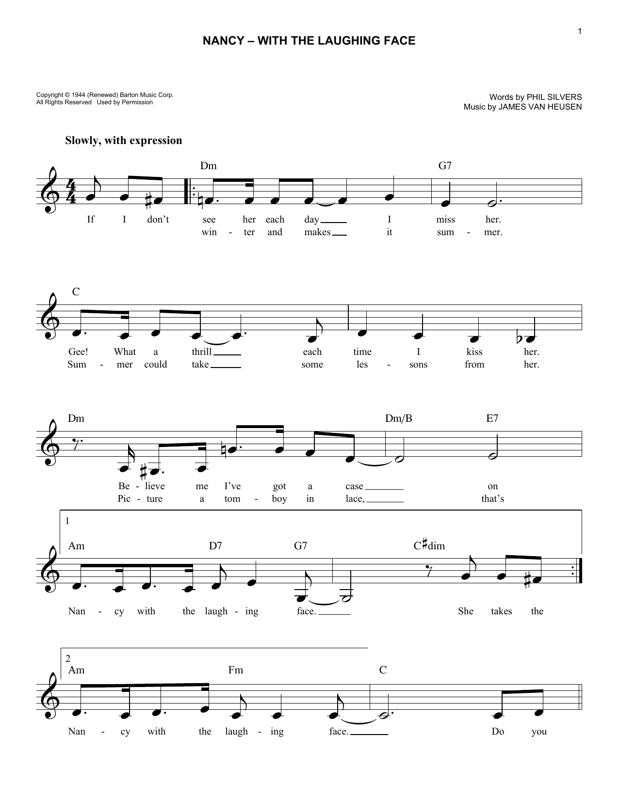 Download James Van Heusen Nancy (With The Laughing Face) Sheet Music and learn how to play Lead Sheet / Fake Book PDF digital score in minutes