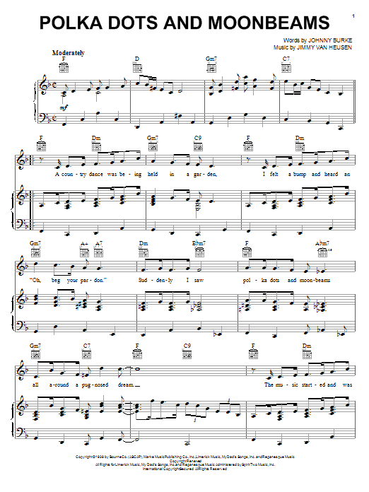 Download Jimmy Van Heusen Polka Dots And Moonbeams Sheet Music and learn how to play Piano, Vocal & Guitar (Right-Hand Melody) PDF digital score in minutes