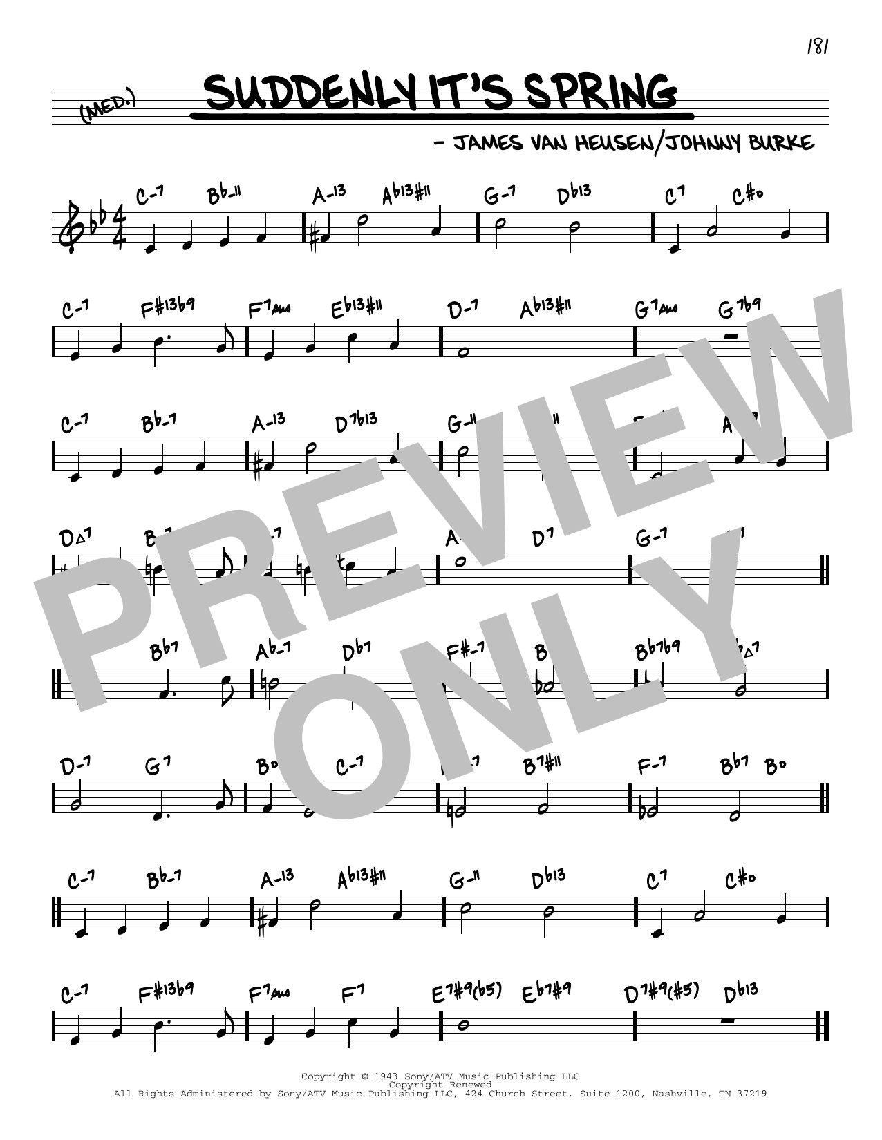 Download James Van Heusen Suddenly It's Spring (arr. David Hazeltine) Sheet Music and learn how to play Real Book – Enhanced Chords PDF digital score in minutes