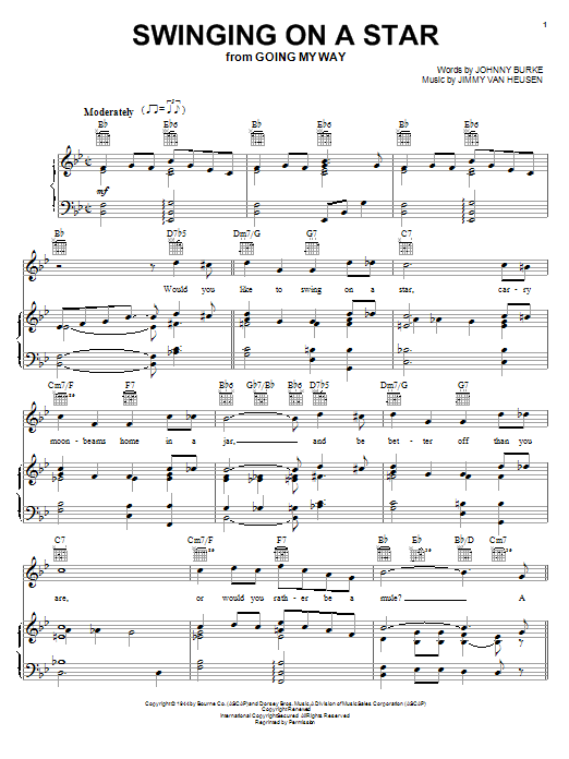 Download Jimmy Van Heusen Swinging On A Star Sheet Music and learn how to play Piano, Vocal & Guitar (Right-Hand Melody) PDF digital score in minutes
