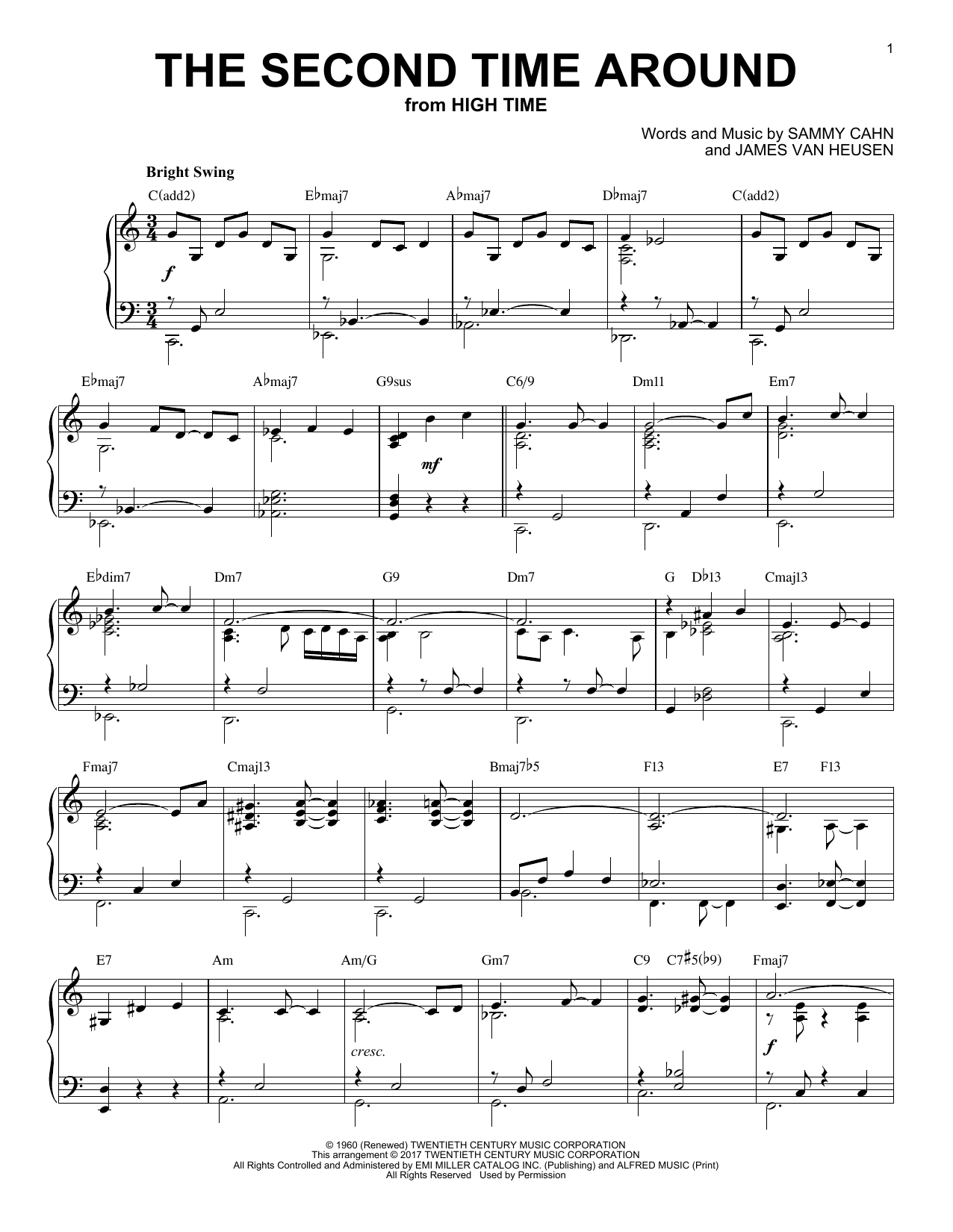 Download Sammy Cahn The Second Time Around Sheet Music and learn how to play Piano PDF digital score in minutes