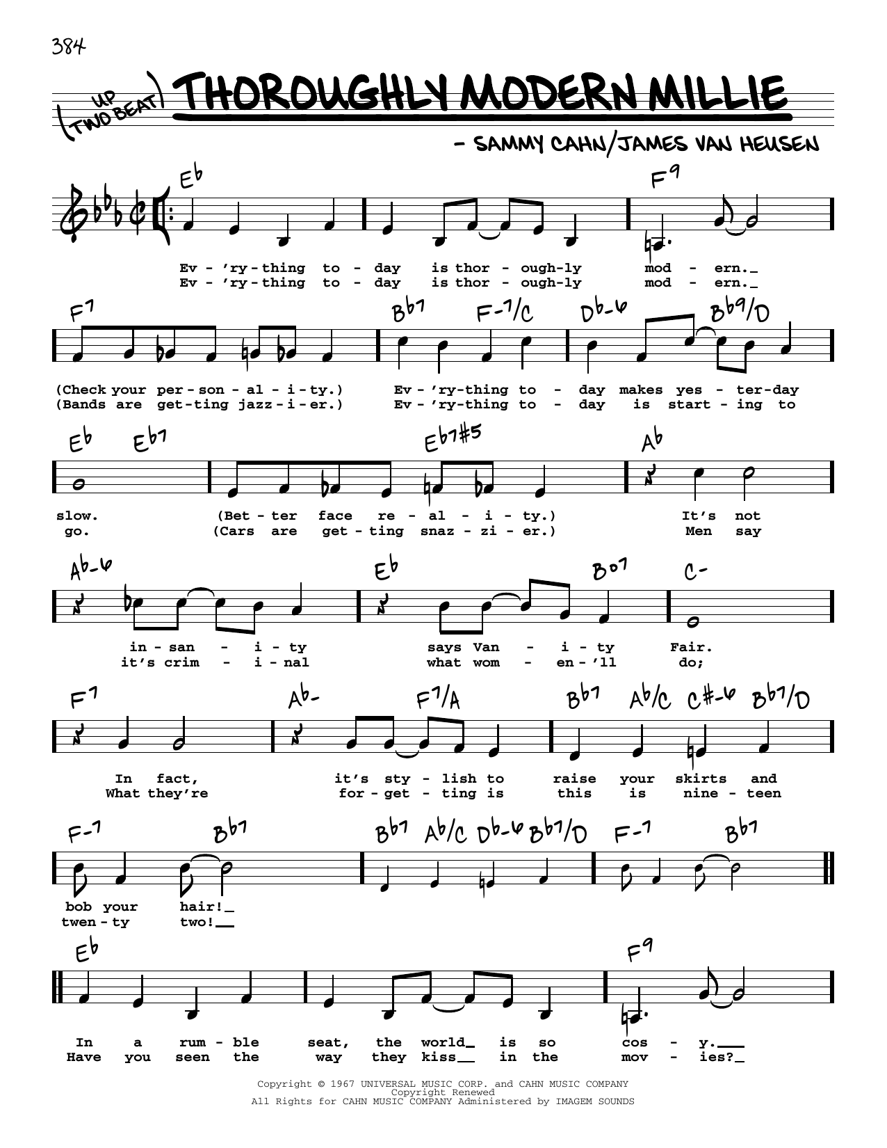 Download James Van Heusen Thoroughly Modern Millie (Low Voice) Sheet Music and learn how to play Real Book – Melody, Lyrics & Chords PDF digital score in minutes