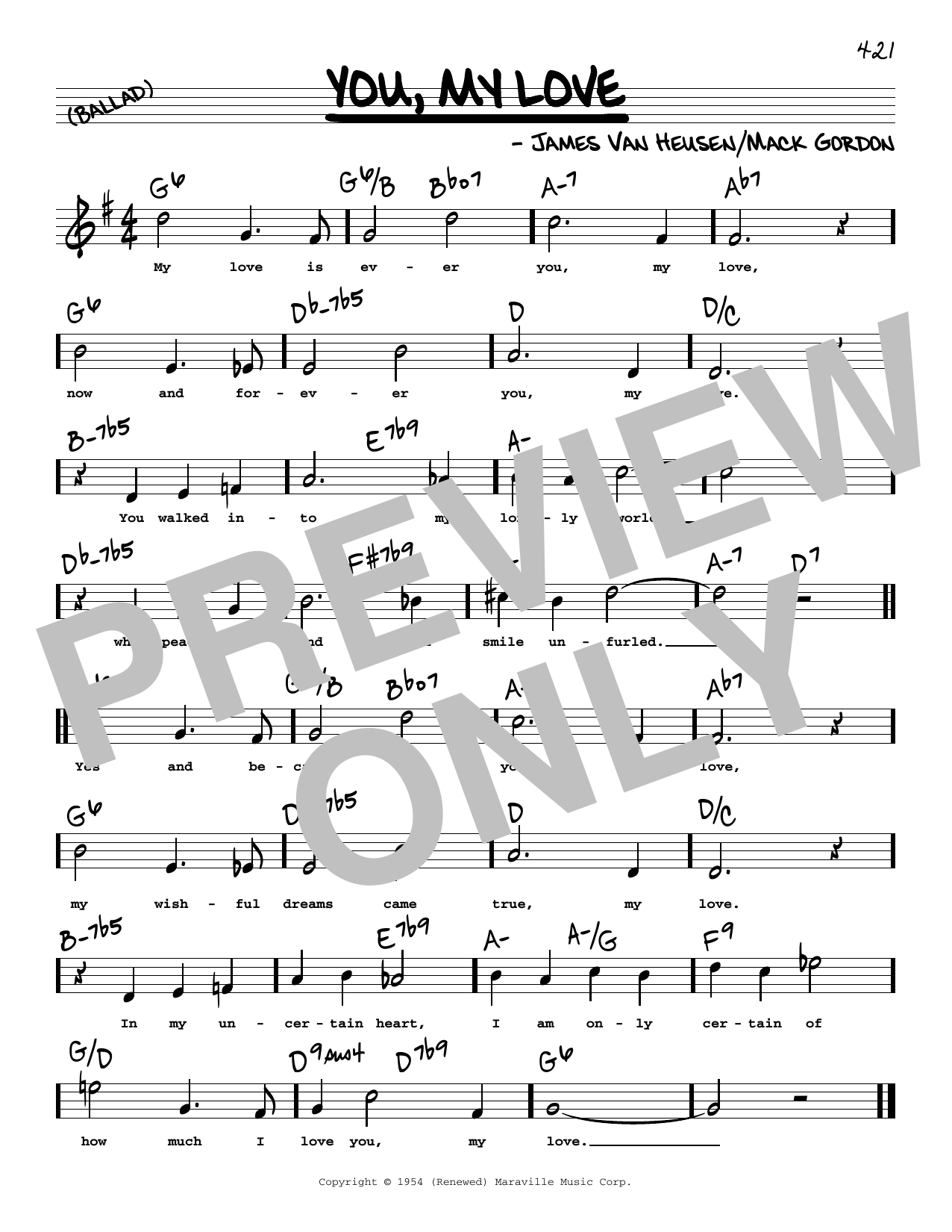 Download James Van Heusen You, My Love (High Voice) Sheet Music and learn how to play Real Book – Melody, Lyrics & Chords PDF digital score in minutes