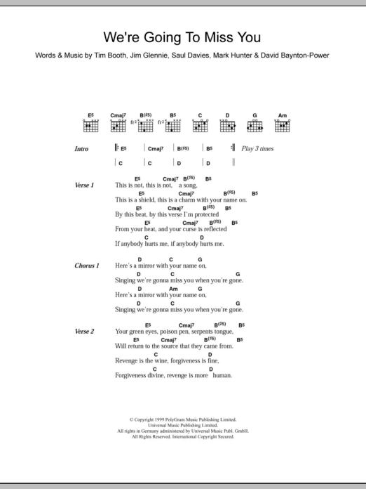 Download James We're Going To Miss You Sheet Music and learn how to play Lyrics & Chords PDF digital score in minutes