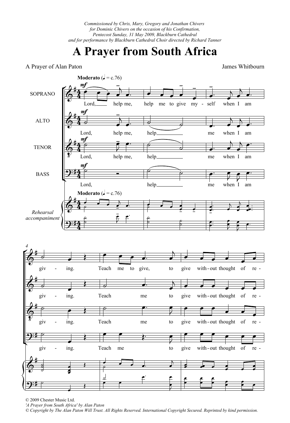 Download James Whitbourn A Prayer From South Africa Sheet Music and learn how to play SATB Choir PDF digital score in minutes