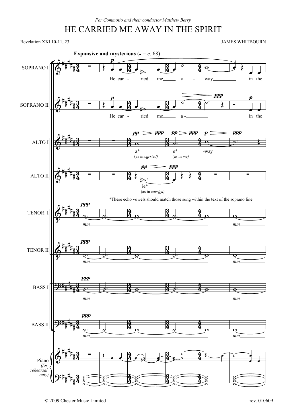 Download James Whitbourn He Carried Me Away In The Spirit Sheet Music and learn how to play SATB Choir PDF digital score in minutes