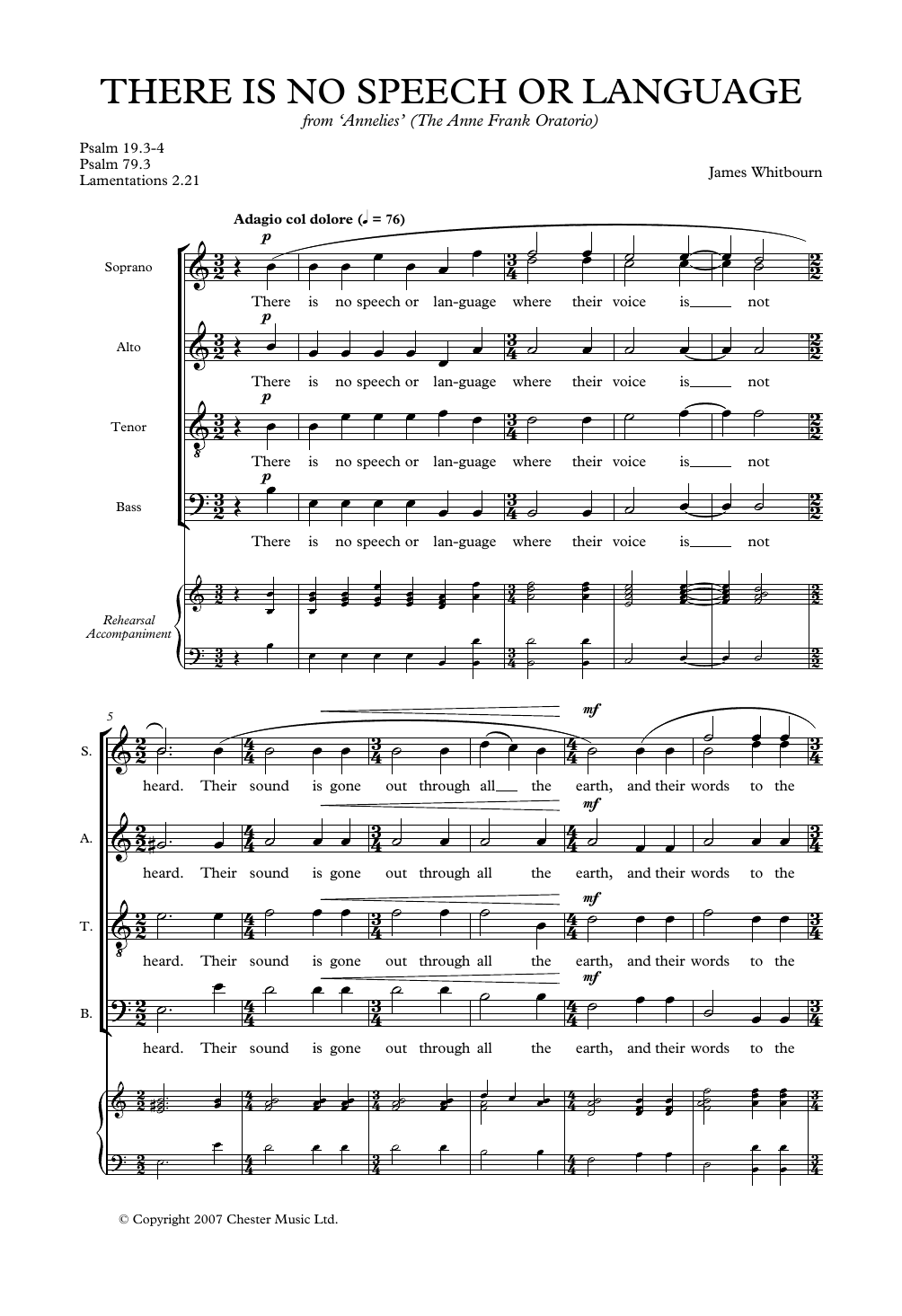 Download James Whitbourn There Is No Speech Or Language Sheet Music and learn how to play SATB Choir PDF digital score in minutes