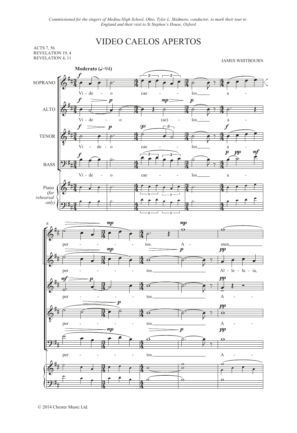 Download James Whitbourn Video Caelos Apertos Sheet Music and learn how to play SATB Choir PDF digital score in minutes